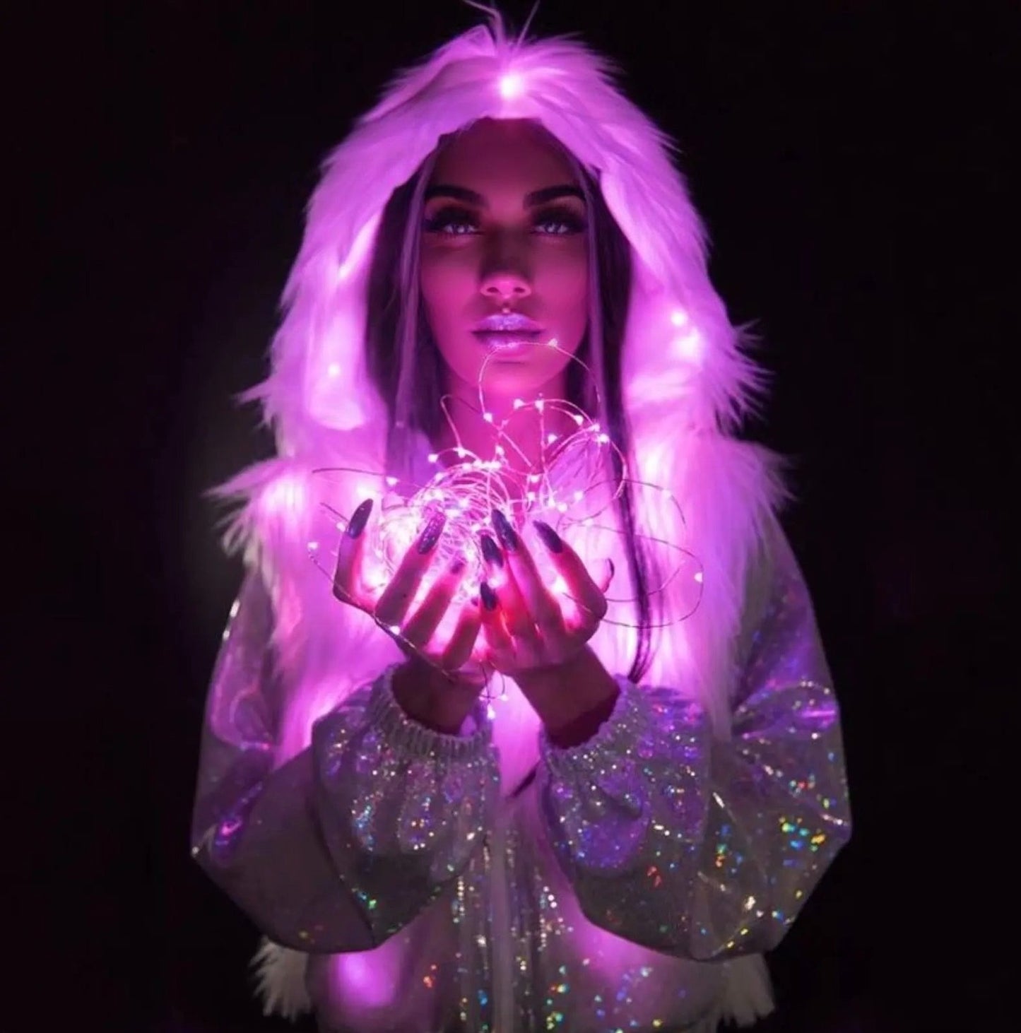 L08 LED White Fur Coat