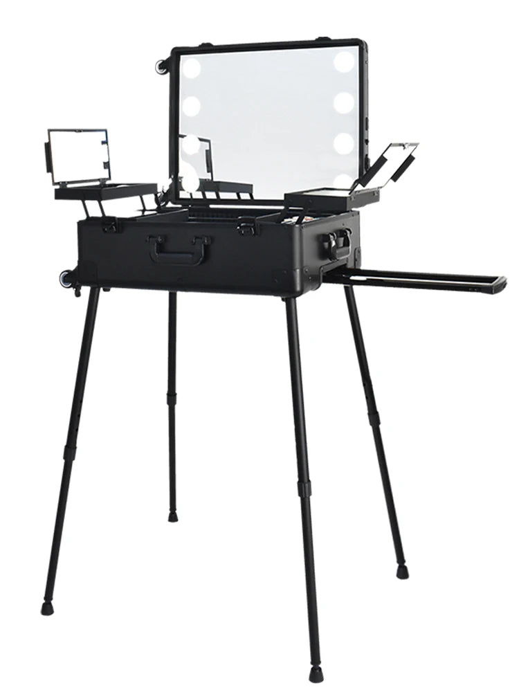 - $l@y Makeup case with light and mirror, aluminum.
