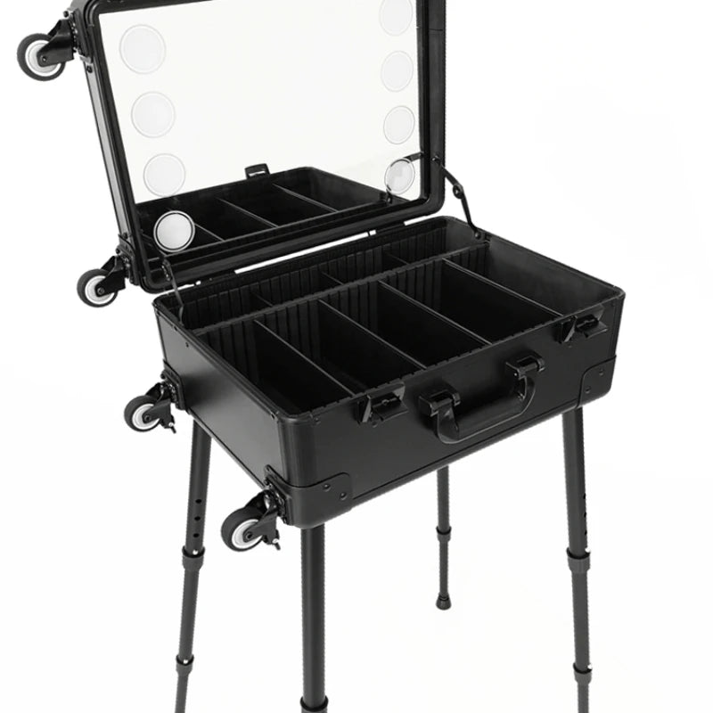 - $l@y Makeup case with light and mirror, aluminum.